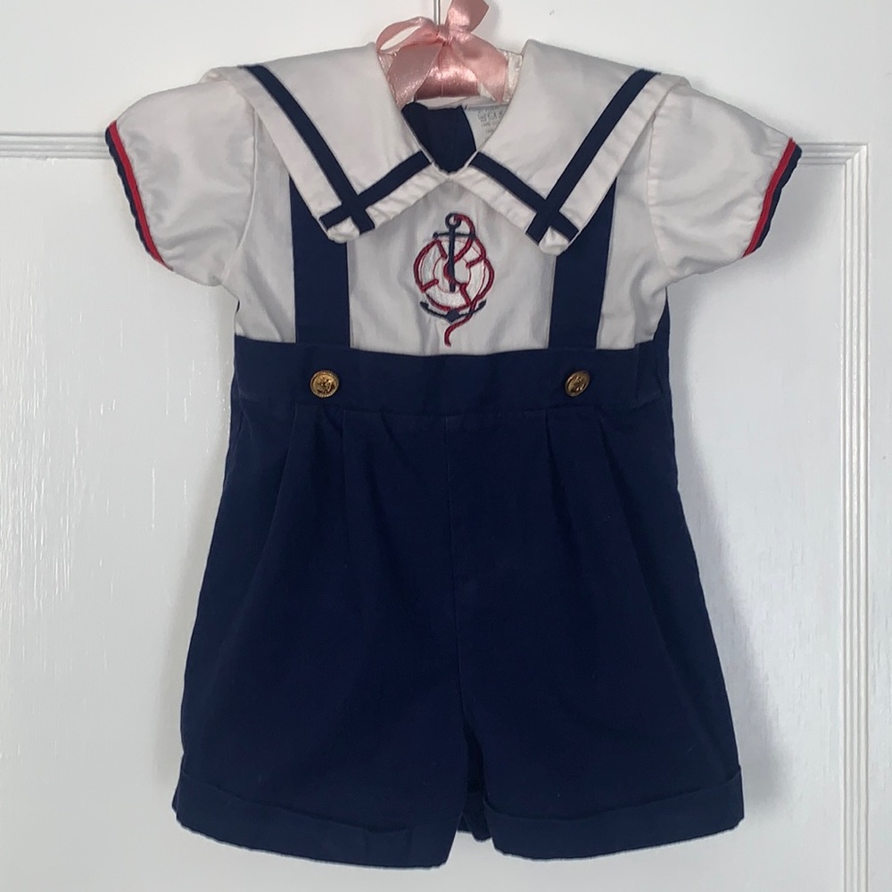 Bryan Vintage Sailor Suit Romper EUC Blue & White Nautical EUC 12M